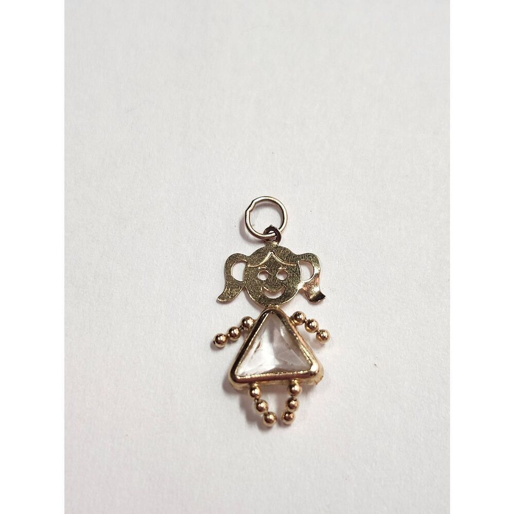 Vintage 14K Yellow Gold Little Girl Charm-Estate-Clear Stone